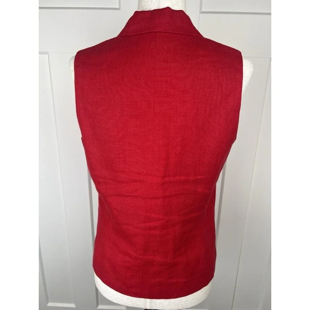 Vintage Harold’s 100% Linen Red Double Breasted Vest Size 10 Tailored Lined